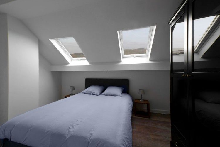 Attic room with skylights in Mont d'Amis vacation home, Ellezelles, Belgium.