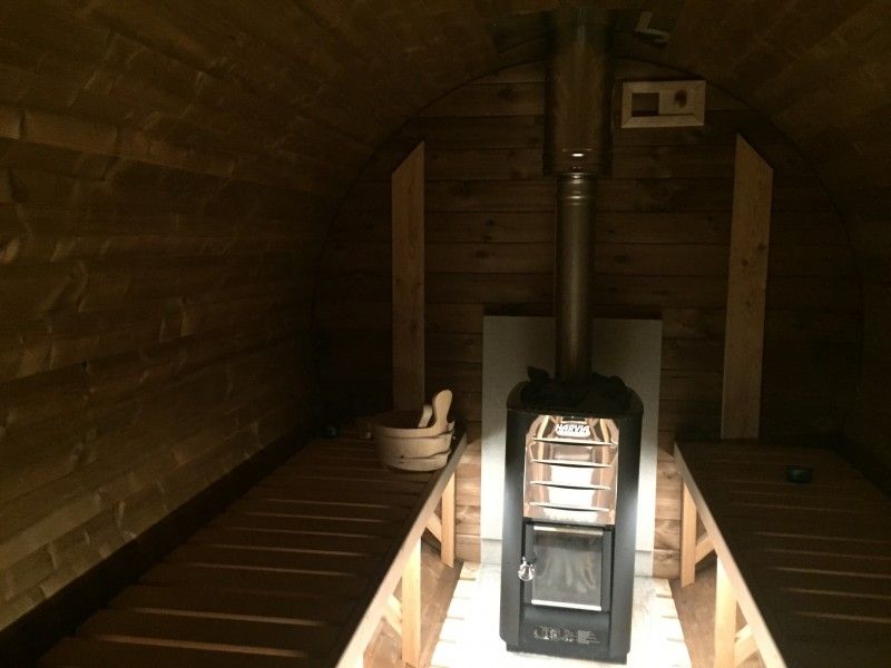 Inside of sauna in Mont d'Amis vacation home, Ellezelles, Hainaut.