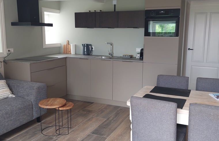 Moderne keuken in Vakantiehuis in Nijemirdum, ideaal voor een verblijf in de Friese bossen.