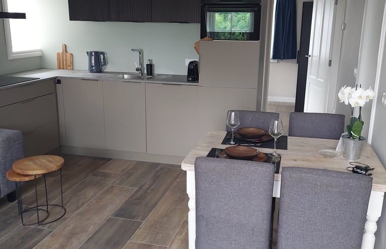 Stijlvolle eetkamer en keuken in Vakantiehuis in Nijemirdum, Friese bossen, Friesland.