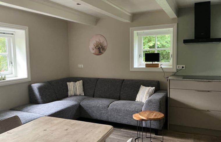 Comfortabele woonkamer in Vakantiehuis in Nijemirdum, met zicht op de Friese natuur.