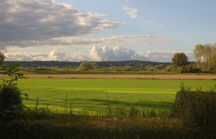 Rustieke tuinbank in de tuin van Vakantiehuis in De Steeg, Veluwe.