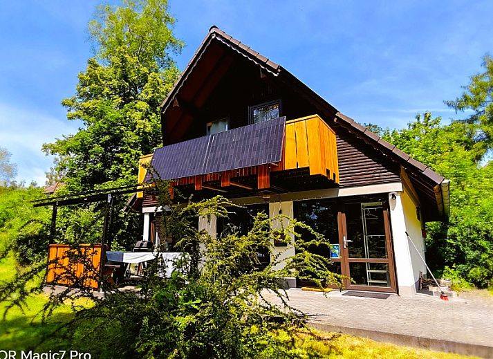 Ferienhaus Laange in Frankenau, Hessen, een charmant vakantiehuis omgeven door groene natuur en een ruim terras.