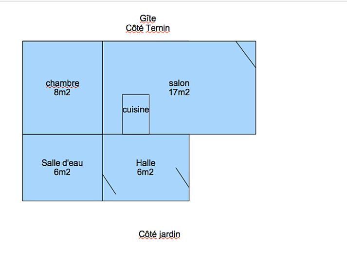 Plattegrond van Vakantiehuis in Lucenay l'Eveque, Bourgondie, Frankrijk met ruime salon en gezellige keuken.