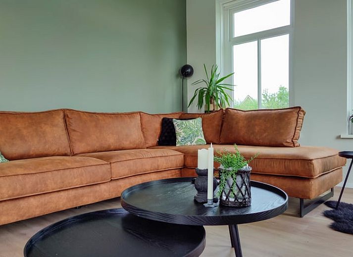 Luftaufnahme des Ferienhauses in Molkwerum mit Blick auf die friesischen Seen und die gruene Umgebung.