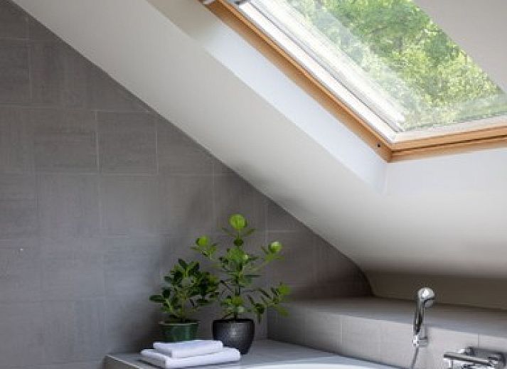 Geraeumige Terrasse des Ferienhauses La Roche Durbuy mit Blick auf gruene Waelder in den Ardennen.