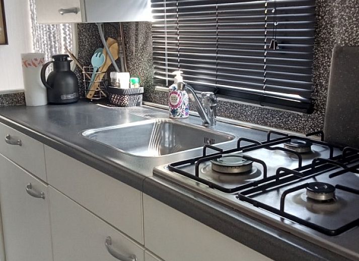 Sfeervolle tuindecoraties bij Stacaravan Banjer 197 in Drenthe, omringd door groen.