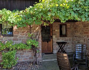 Geniet van de rust op de veranda van Vakantiehuis in Abenden, Eifel, omgeven door groene wijnranken en natuur.