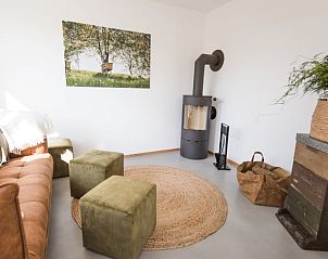 Gezellige woonkamer van Huisje in Goch, vakantiehuis in Goch, Noordrijn-Westfalen, met houtkachel en natuurlijke inrichting.