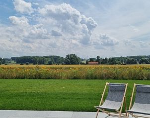 Uitzicht op de natuur vanuit Villa Veldzicht in Glabbeek, Belgi met comfortabele ligstoelen.