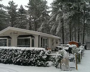 Sneeuw bedekt Chalet Sigal in Poppel, Antwerpen. Ervaar de winterse charme van deze vakantieaccommodatie.