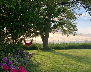 Hangmat in de tuin van Huisje in Sandfirden, vakantiewoning in Heegermeer, Friese meren.