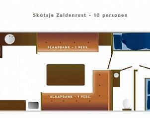Plattegrond van de boot Zeldenrust, toont de ruime indeling voor een comfortabel verblijf in Gaastmeer.