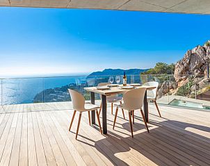 Enjoy breathtaking views from the terrace of Villa Cova del Bisbe in Tamariu, Costa Brava, Spain.