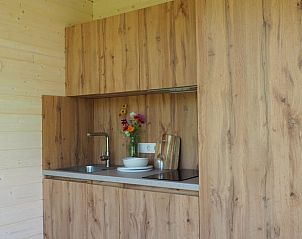 Compacte keuken met bloemen in Vakantiehuisje in Emmeloord, Oostelijk Flevoland, Flevoland.