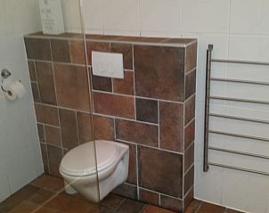 Stijlvol toilet in Vakantiehuis in Drachten, met moderne tegels in Friesland.