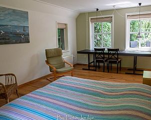 Gerumiges Schlafzimmer im Ferienhaus in Ferwert mit Blick auf die grne Umgebung von Friesland.