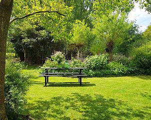 Prachtige tuin bij Vakantiehuis in Kootstertille, Friesland, met picknicktafel en veel groen.