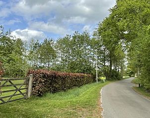 Uitzicht over groene velden en blauwe lucht bij Vakantiehuis in De Tike, Friesland.