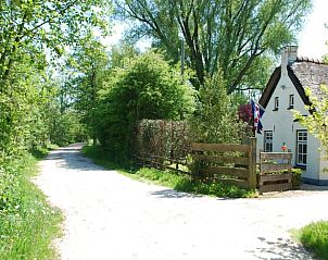 Toegangsweg naar Huisje in Jistrum, omgeven door groene natuur.
