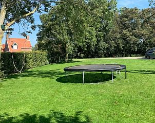 Ruime tuin met trampoline bij Huisje in Pingjum, vakantiehuis in Friesland.