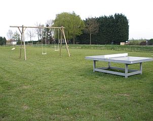 Buitenspeelplaats met schommels en tafeltennistafel bij De Bonenkamp vakantiehuis in Echteld, Rivierengebied.