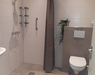 Moderne badkamer in 't Meyboske vakantiehuis, Silvolde, met douche en toilet, perfect voor comfort in de Achterhoek.