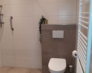 Moderne badkamer in vakantiehuis Meyboske 2, Silvolde, Achterhoek met ruime douche en toilet.