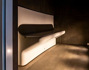 Luxe wellnessruimte met houten bad in vakantiehuis in Vroomshoop, Twente.