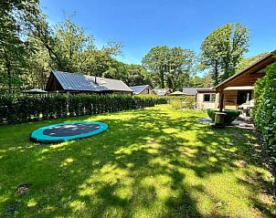 Grote tuin met trampoline bij Oak Valley 15 vakantiehuis, Soesterberg, Utrecht noord.