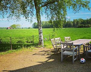 Buitenterras met uitzicht op weide bij Huisje in Nieuwersluis, vakantiehuis, Utrecht eo, Utrecht.