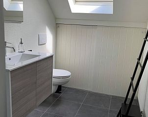 Moderne badkamer met dakraam in De groene specht vakantiehuis, Eede, Zeeuws-Vlaanderen, ideaal voor comfort in Zeeland.